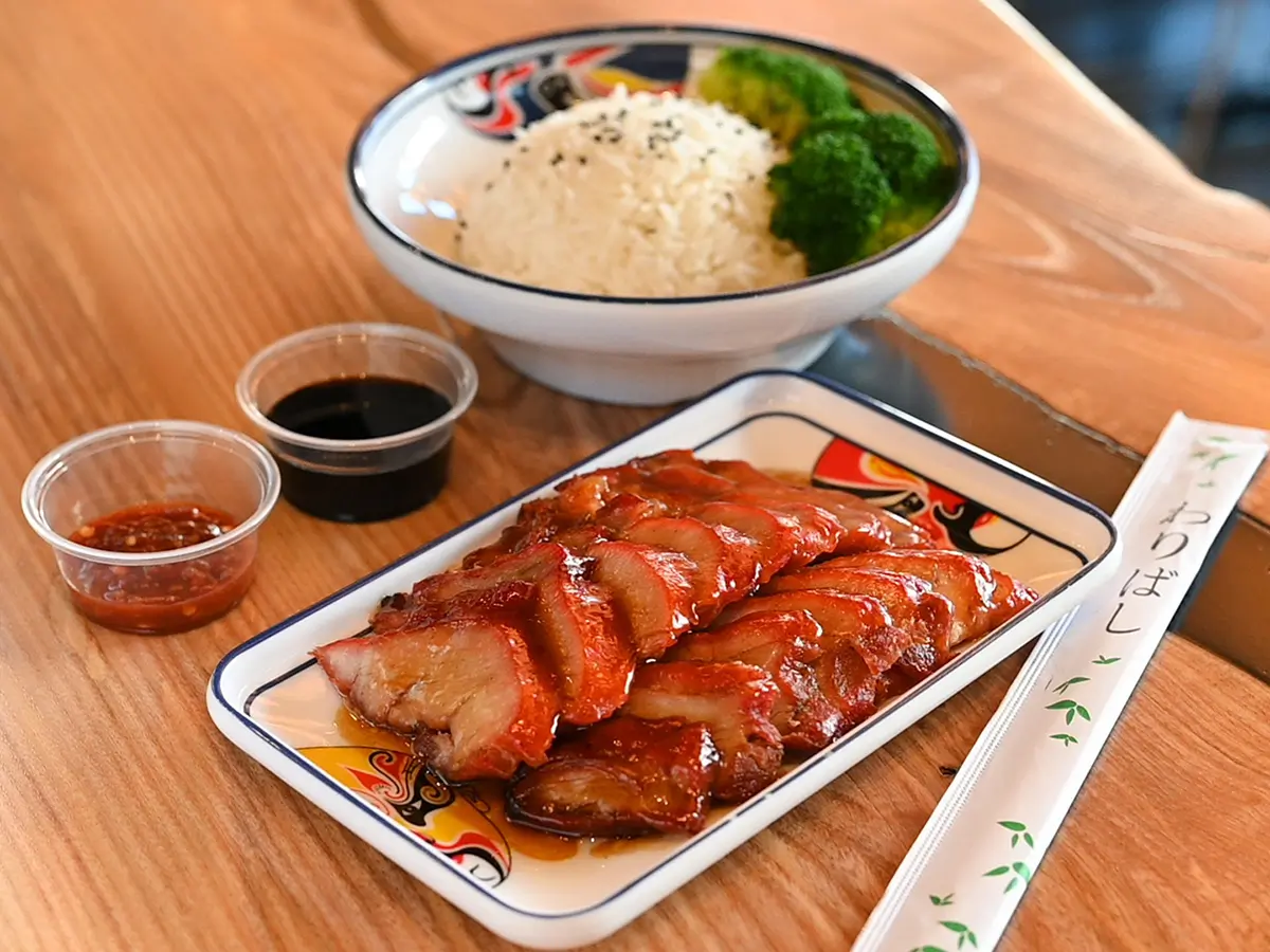 Dragon-City-Chinese-restaurant-Barbecued-Pork-Rice-Set-Meal-Albany BBQ pork rice set is delicious BBQ pork with rice and sauce at Dragon City, a Chinese restaurant in Albany